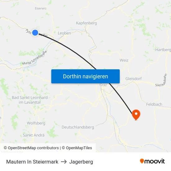 Mautern In Steiermark to Jagerberg map