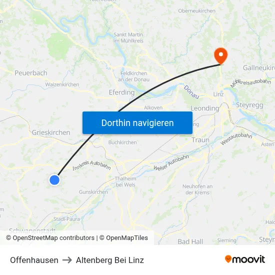 Offenhausen to Altenberg Bei Linz map