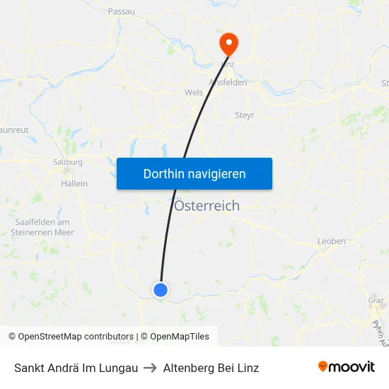 Sankt Andrä Im Lungau to Altenberg Bei Linz map