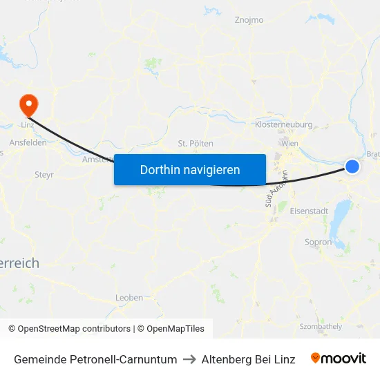 Gemeinde Petronell-Carnuntum to Altenberg Bei Linz map