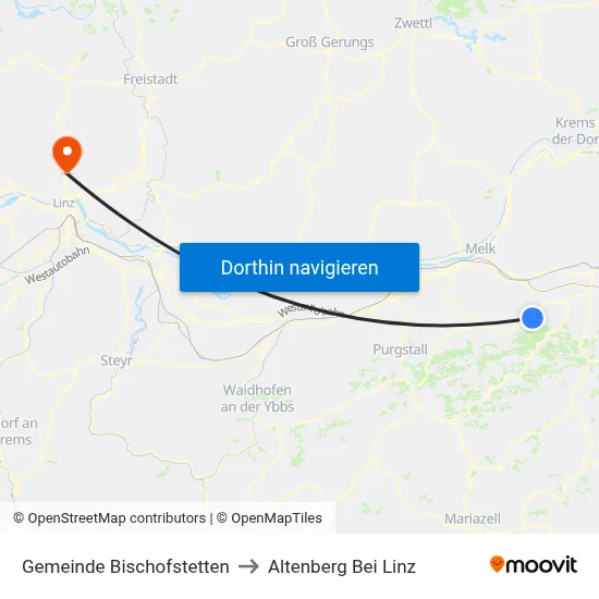 Gemeinde Bischofstetten to Altenberg Bei Linz map