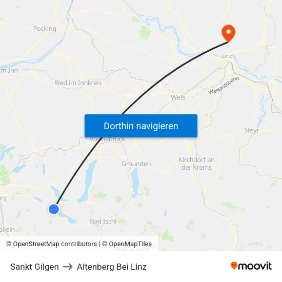 Sankt Gilgen to Altenberg Bei Linz map