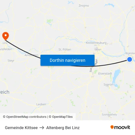 Gemeinde Kittsee to Altenberg Bei Linz map