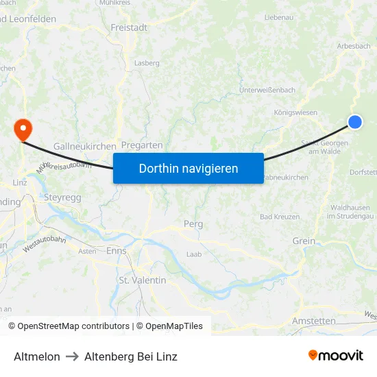 Altmelon to Altenberg Bei Linz map