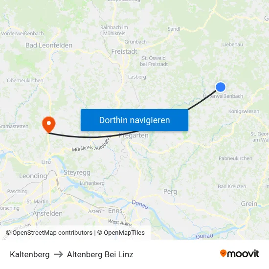 Kaltenberg to Altenberg Bei Linz map