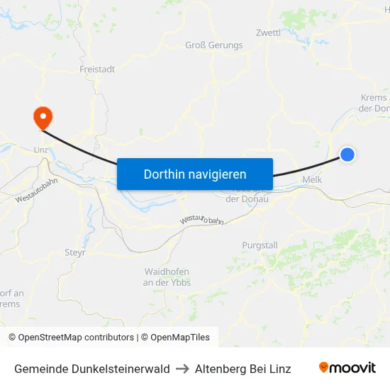 Gemeinde Dunkelsteinerwald to Altenberg Bei Linz map