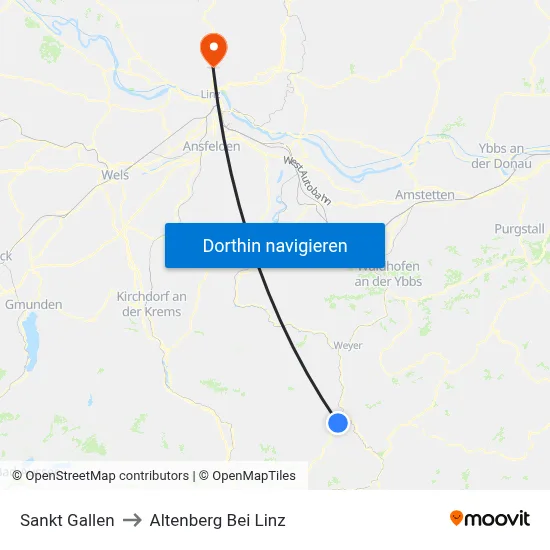 Sankt Gallen to Altenberg Bei Linz map
