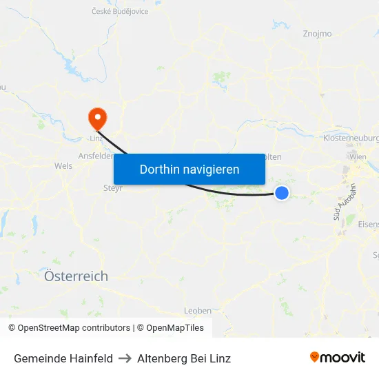 Gemeinde Hainfeld to Altenberg Bei Linz map