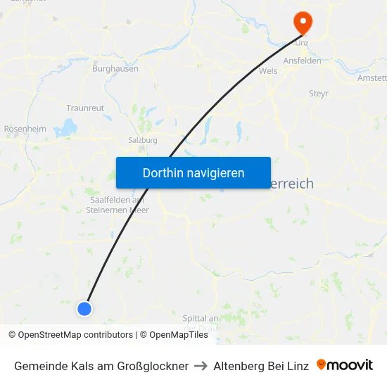 Gemeinde Kals am Großglockner to Altenberg Bei Linz map