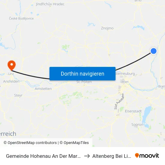 Gemeinde Hohenau An Der March to Altenberg Bei Linz map