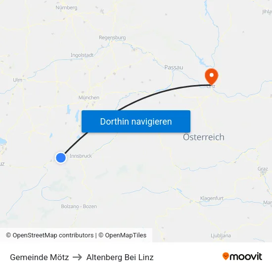 Gemeinde Mötz to Altenberg Bei Linz map