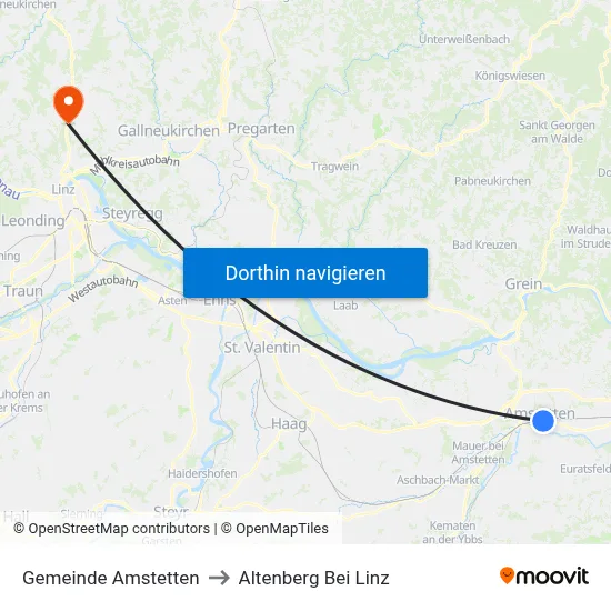 Gemeinde Amstetten to Altenberg Bei Linz map