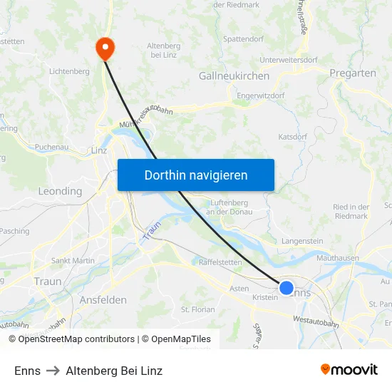 Enns to Altenberg Bei Linz map