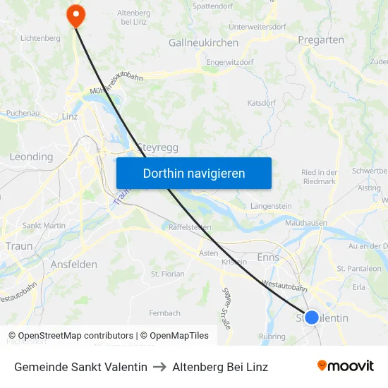 Gemeinde Sankt Valentin to Altenberg Bei Linz map