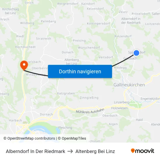 Alberndorf In Der Riedmark to Altenberg Bei Linz map