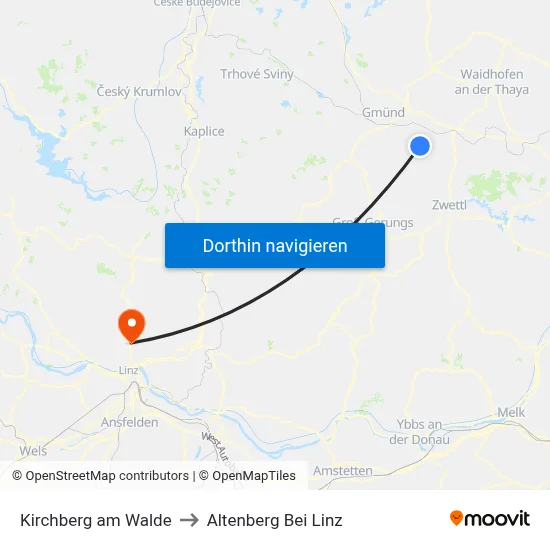 Kirchberg am Walde to Altenberg Bei Linz map