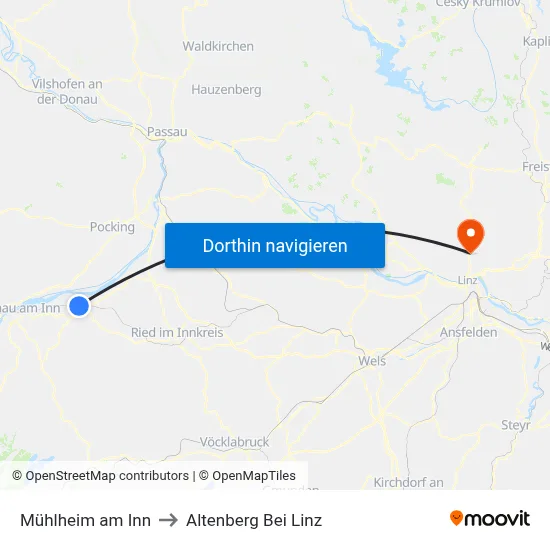 Mühlheim am Inn to Altenberg Bei Linz map