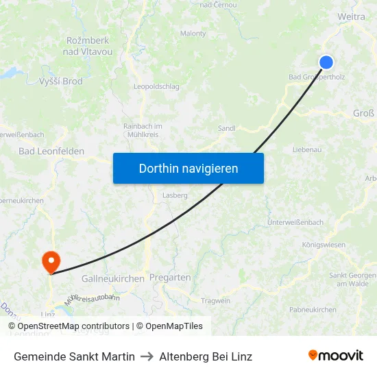 Gemeinde Sankt Martin to Altenberg Bei Linz map