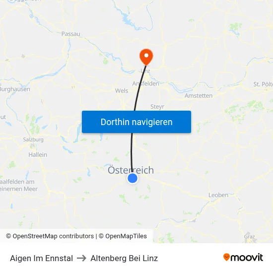 Aigen Im Ennstal to Altenberg Bei Linz map