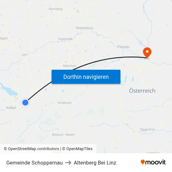 Gemeinde Schoppernau to Altenberg Bei Linz map