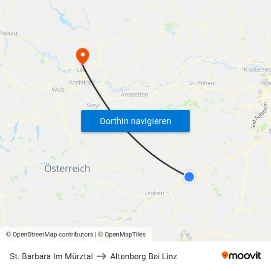 St. Barbara Im Mürztal to Altenberg Bei Linz map