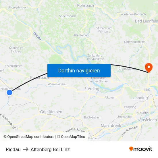 Riedau to Altenberg Bei Linz map