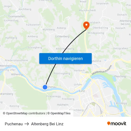 Puchenau to Altenberg Bei Linz map
