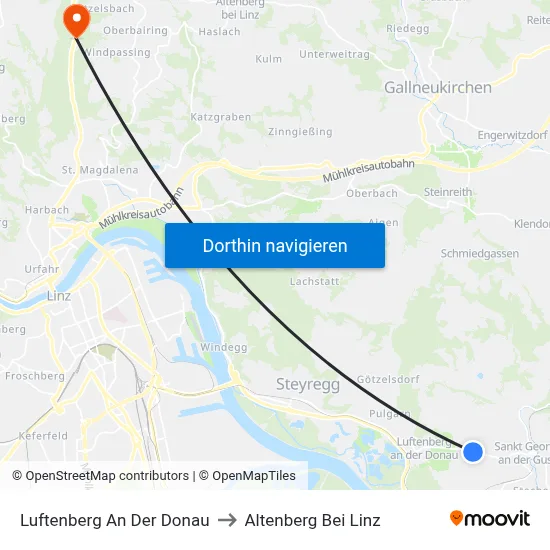 Luftenberg An Der Donau to Altenberg Bei Linz map