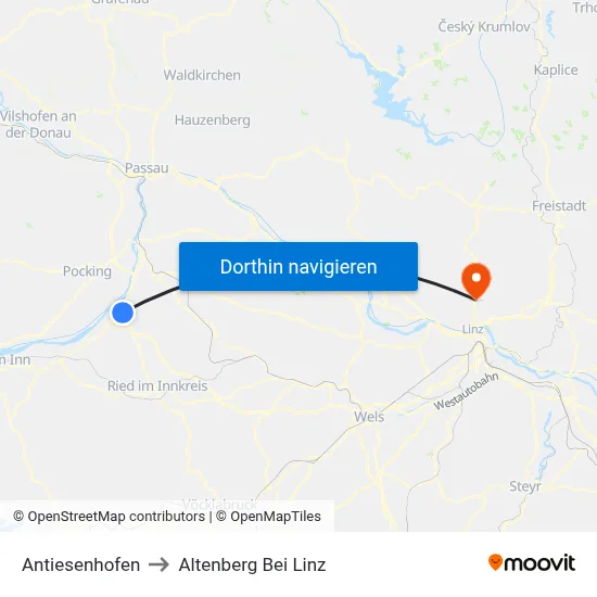 Antiesenhofen to Altenberg Bei Linz map