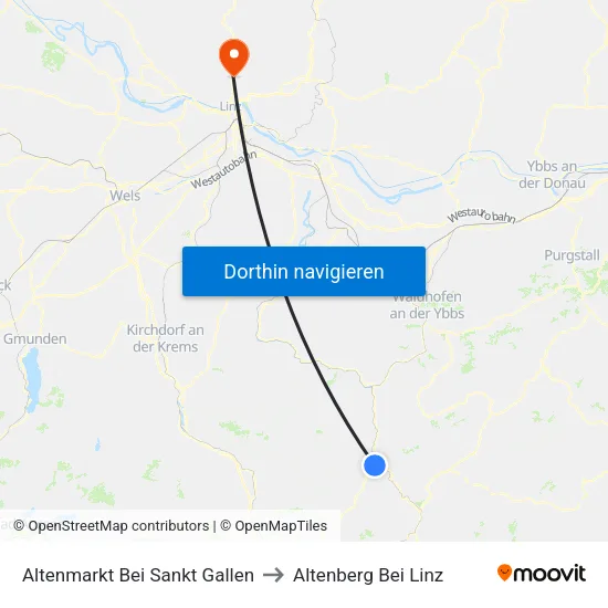 Altenmarkt Bei Sankt Gallen to Altenberg Bei Linz map