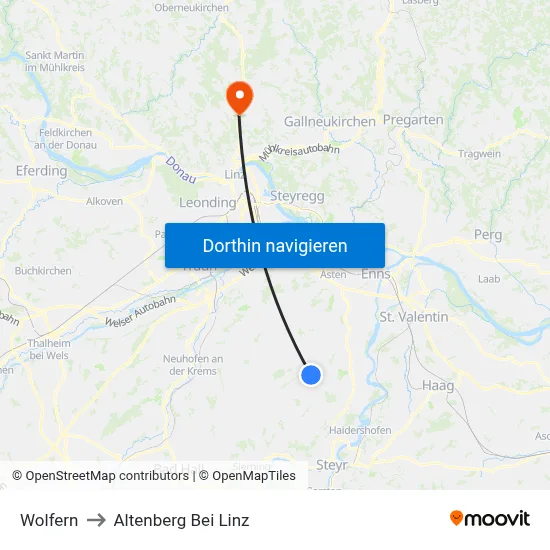 Wolfern to Altenberg Bei Linz map