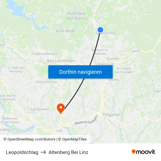 Leopoldschlag to Altenberg Bei Linz map