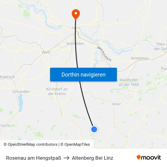 Rosenau am Hengstpaß to Altenberg Bei Linz map