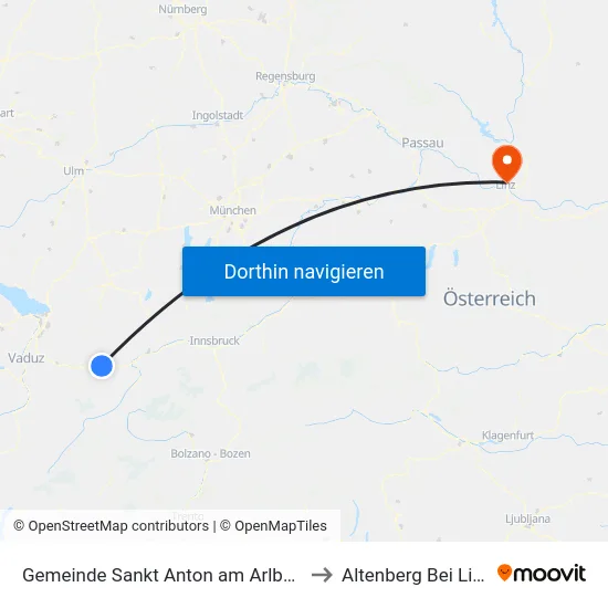Gemeinde Sankt Anton am Arlberg to Altenberg Bei Linz map