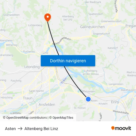 Asten to Altenberg Bei Linz map