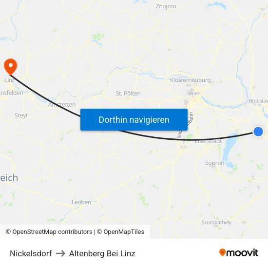 Nickelsdorf to Altenberg Bei Linz map