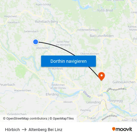 Hörbich to Altenberg Bei Linz map