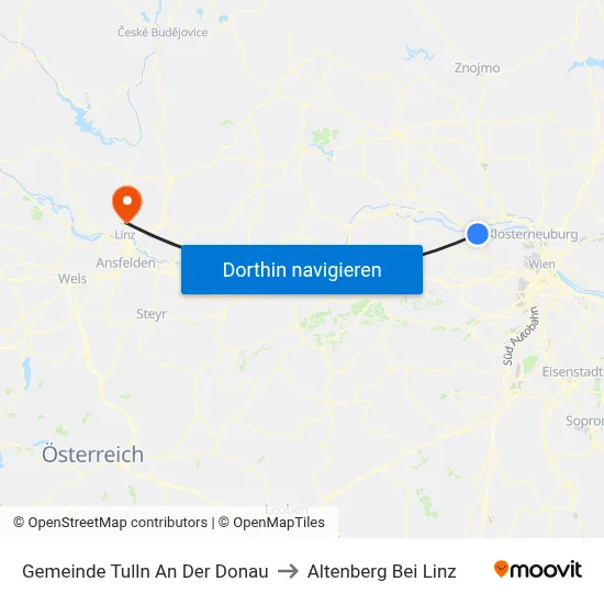 Gemeinde Tulln An Der Donau to Altenberg Bei Linz map