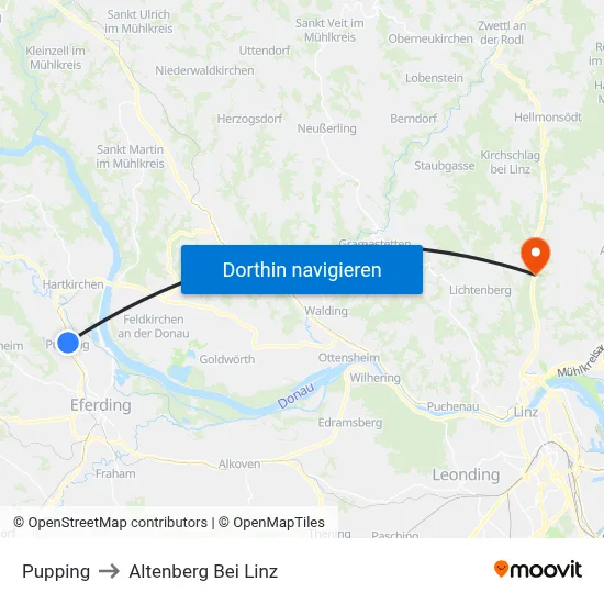 Pupping to Altenberg Bei Linz map