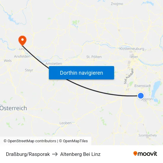 Draßburg/Rasporak to Altenberg Bei Linz map