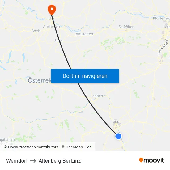 Werndorf to Altenberg Bei Linz map
