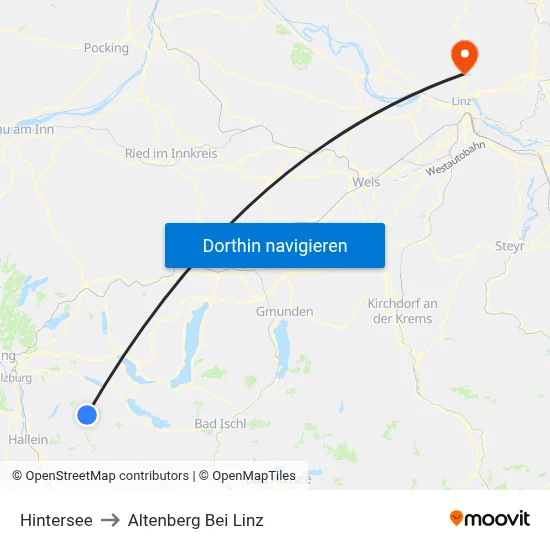 Hintersee to Altenberg Bei Linz map