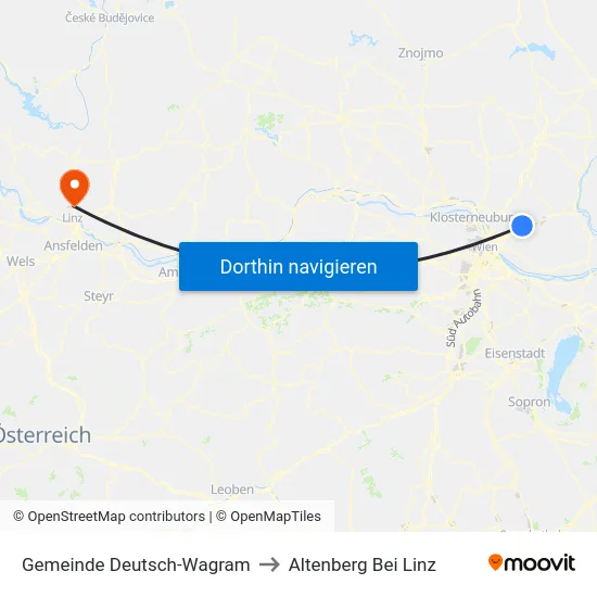 Gemeinde Deutsch-Wagram to Altenberg Bei Linz map