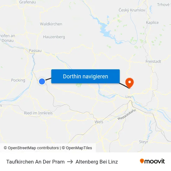 Taufkirchen An Der Pram to Altenberg Bei Linz map