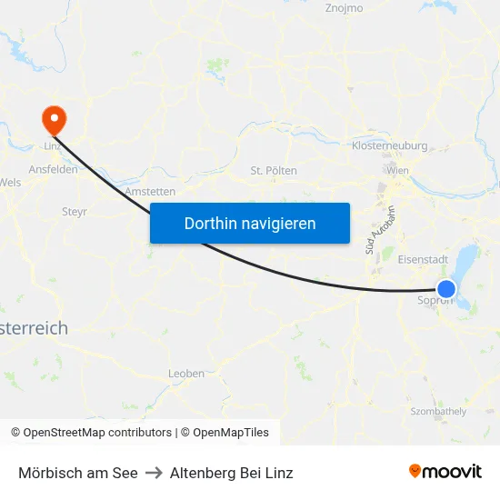 Mörbisch am See to Altenberg Bei Linz map
