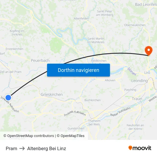 Pram to Altenberg Bei Linz map