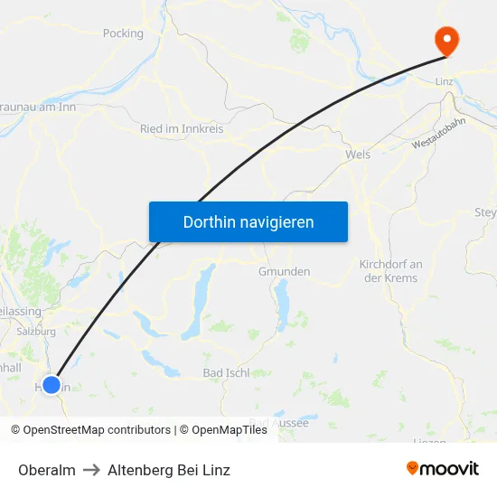 Oberalm to Altenberg Bei Linz map