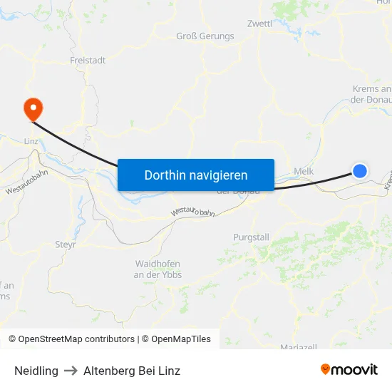 Neidling to Altenberg Bei Linz map