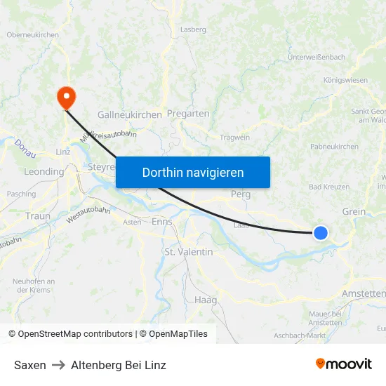 Saxen to Altenberg Bei Linz map