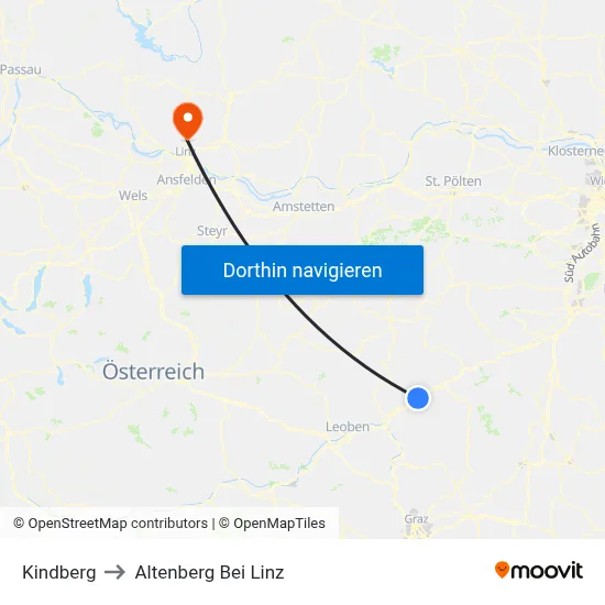 Kindberg to Altenberg Bei Linz map